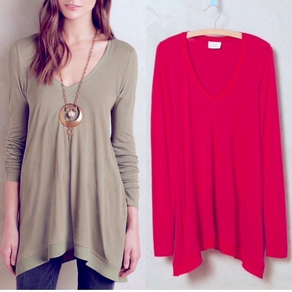 ✅ Anthropologie Hot Pink V-Neck Lagenlook Tunic Top by Deletta Sz. XS